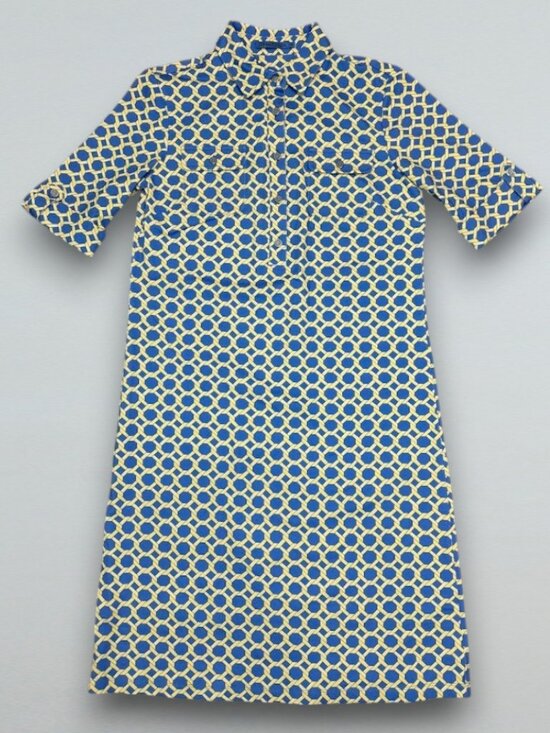 J. McLaughlin Dresses & Skirts - Geometric Print Collared Button Front Midi Dress Blue Cream XS
